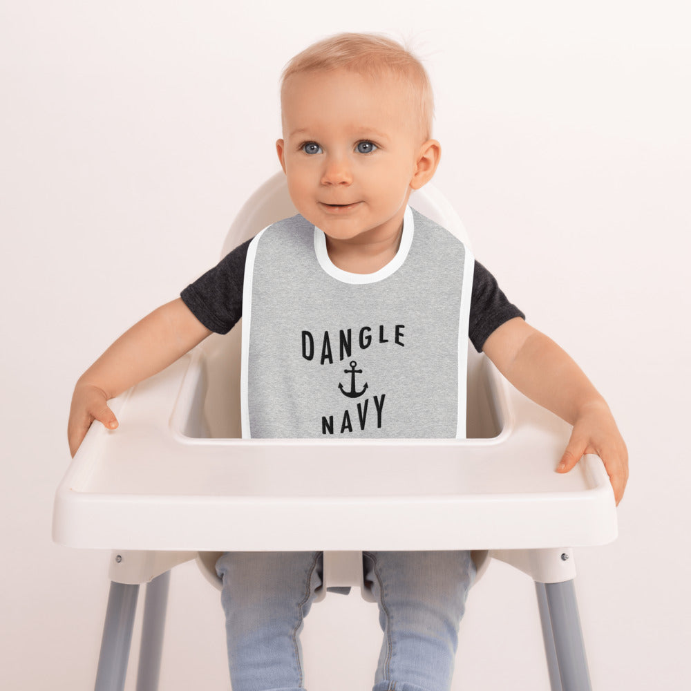 Dangle Navy Embroidered Baby Bib