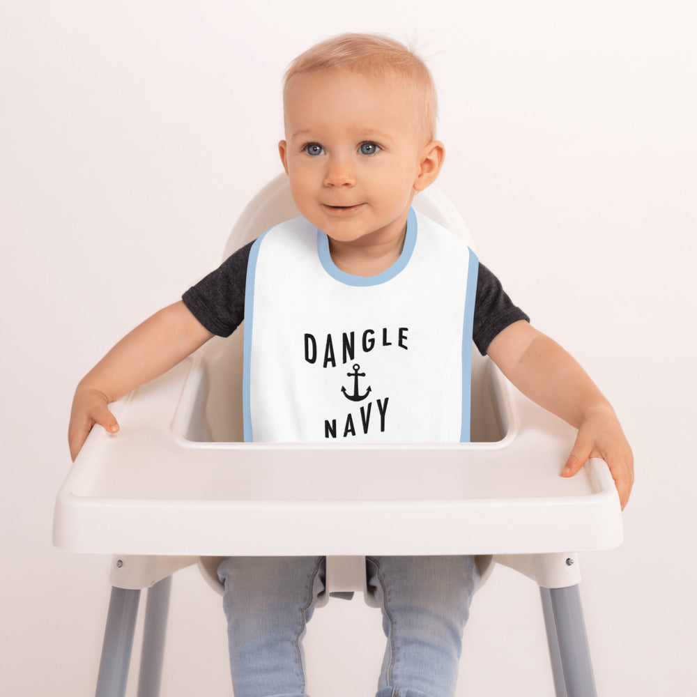 Dangle Navy Embroidered Baby Bib