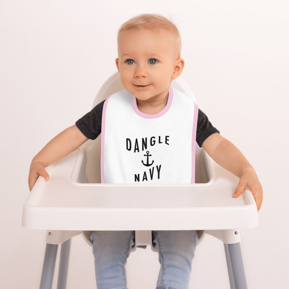 Dangle Navy Embroidered Baby Bib